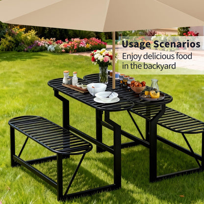 ZONVEOKE Convertible Bench, 2 in 1 Carbon Steel Picnic Table, Transforming Interchangeable Outdoor Table with Umbrella Hole, for Outside Patio Porch Backyard Park Garden 2 Pack Black Bench
