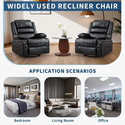Rocking Recliner Chair for Adults PU Leather Wide Upholstered Glider Recliner with Cup Holder Deep Seat Single Sofa Rocker Chair for Nursery Living Room