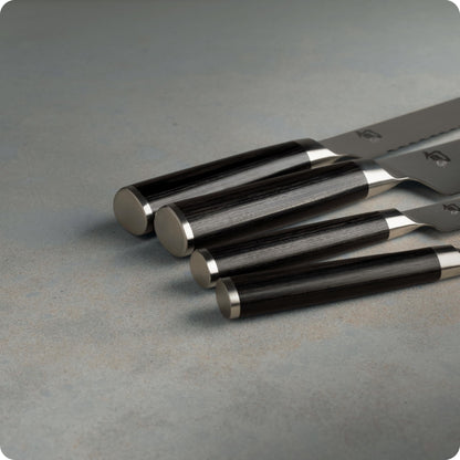 Shun Classic 5 Piece In-Drawer Set, Includes 8" Chef's Knife, 3.5" Paring, 6" Utility & 9" Bread Knife, Handcrafted Japanese Knife Set, Damascus Stainless Steel Cladding, Pakkawood Handle