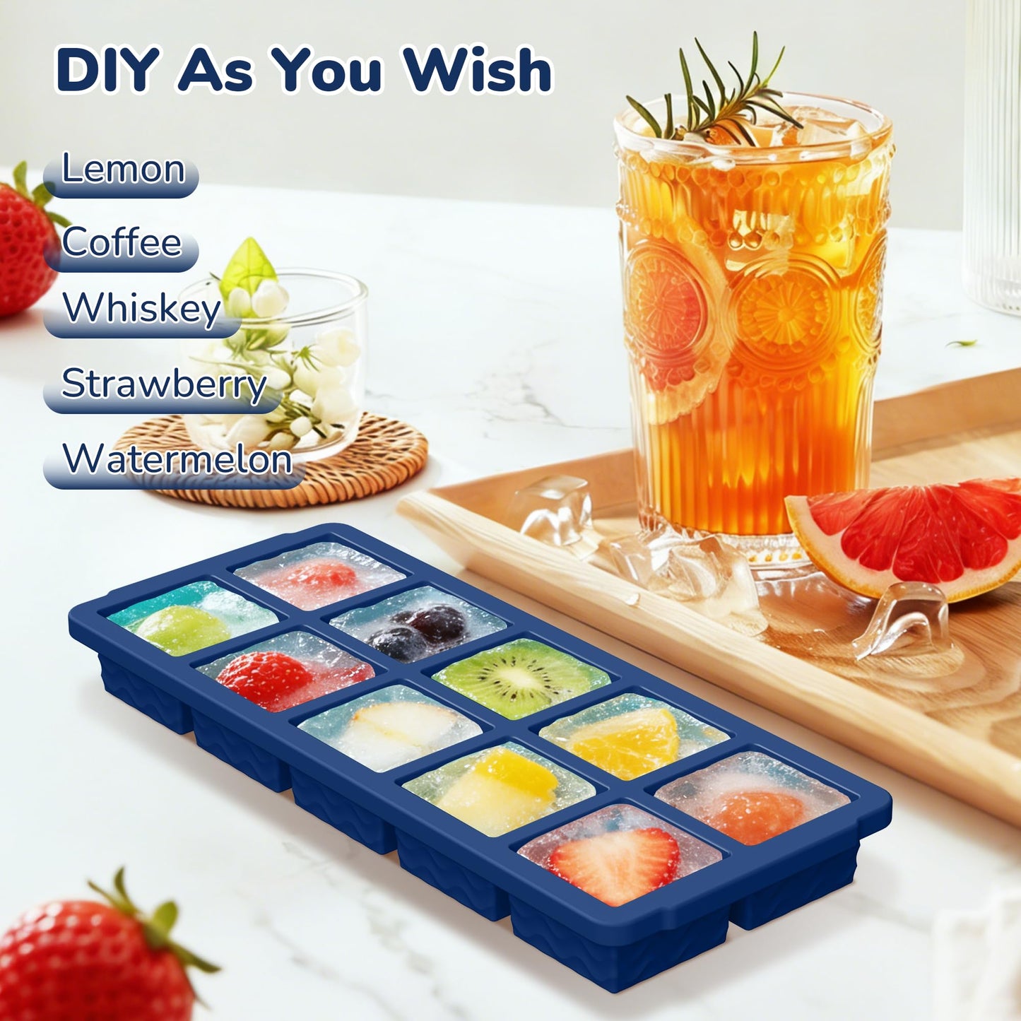 Silicone Freezer Trays with Lid (4-Pack), 1-Cup, 2-Cup, 1/2-Cup & 2-Tbsp Silicone Freezer Molds, Stackable Soup Freezer Meal Prep Containers,Ice Cube Tray for Making Sauce,Smoothies,Yogurt Bites