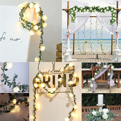 20LED 10Ft VIPMOON Artificial Rose Flower String Lights, Flower Fairy Light Battery Operated with Remote Control, Warm