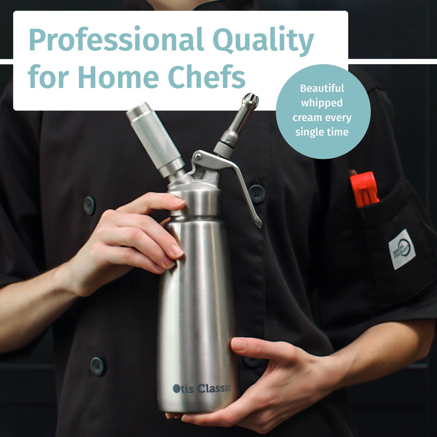 Otis Classic 304 Stainless Steel Whipped Cream Dispenser, 500ml w/ 3 Decorating Nozzles - Commercial Grade Quality Made of Food Grade Stainless Steel - Easy to Use and Clean Ideal for Desserts for Home Chef