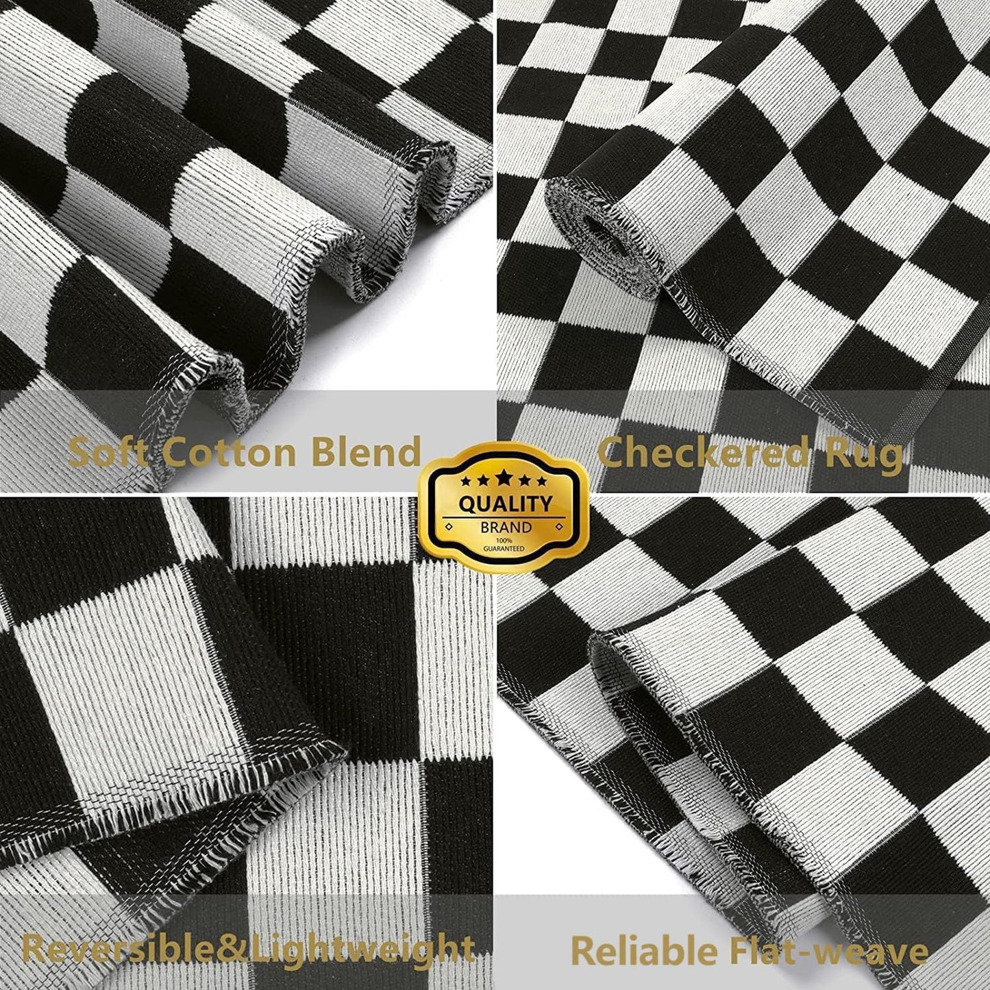 Seavish Checkered Rug, 2x3 Ft - Moroccan Black and White Outdoor Washable Cotton Woven Area Rug for Entryway