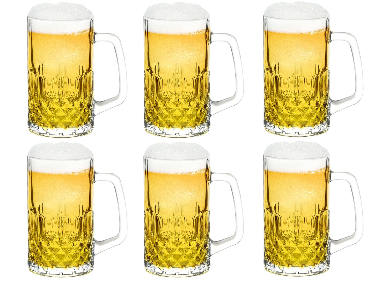 TUSAPAM Heavy Beer Mugs Set, 20oz Glass Mugs With Handle, Beer Glasses For Freezer, 610ml Beer Drinking Glasses, Traditional Stein For Bar, Beverages, Coffee, Teas, Set of 6