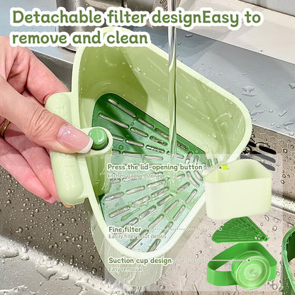 Suction Cup Sink Corner Rack 2026 Upgrade Corner Sink Strainer Basket Automatic Dumping Suction Cup Press Sinks Drainer Basket Faucet Sponge Storage Rack Food Waste Catcher for Sink (1PC - Green)