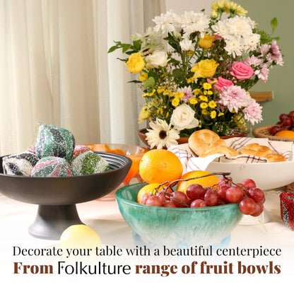 Folkulture Wooden Fruit Bowl for Kitchen Counter | 12" Large Premium Eco Friendly Banana Fruit Basket for Kitchen | Black Wood Bowl with Holder, Pedestal for Table Decor, Mothers Day Gifts