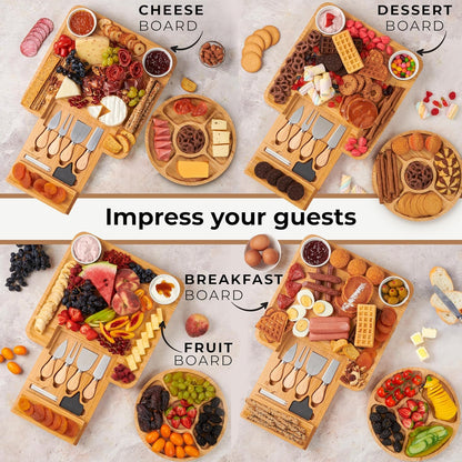 Bamboo Charcuterie Boards Gift Set - Meat and Cheese Tray with Utensils, Fruit Tray, and 2 Sauce Bowls Included - Bamboo Cheese Platter - House Warming Gifts New Home Couples & Family, Wedding Gifts