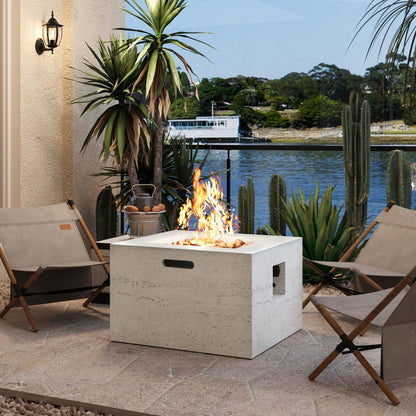GDFStudio MgO Lightweight Square Propane Fire Pit Table, 40000 BTU Outdoor Propane Fire Pit with Steel Burner, Adjustable Flame Control, Lava Rocks & Rain Cover, Patio Backyard Deck Poolside, Beige