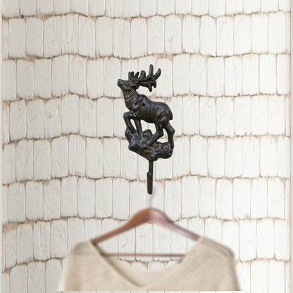 Comfy Hour Antique Cast Iron ELK Key Coat Hook, Heavy Duty Wall Hanger Clothes Rail Set, Recycled Gift Idea