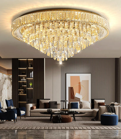 dolria Modern Crystal Large Chandeliers LED Dimmable Flush Mount Ceiling Chandeliers for Living Room High Ceiling Entrance Foyer Bedroom