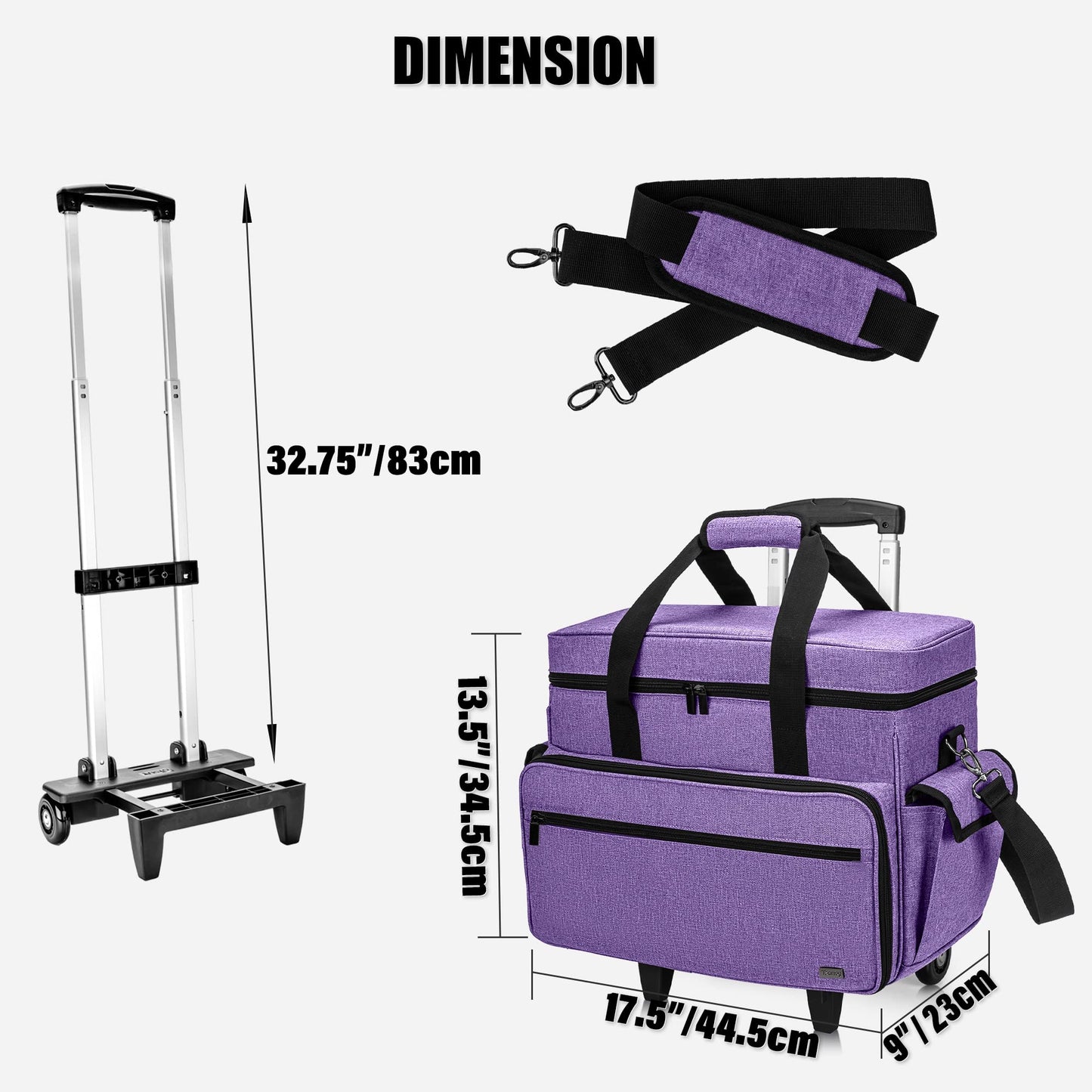 Teamoy Sewing Machine Case with Detachable Wheels, Rolling Sewing Machine Tote with Wheels and Bottom Wooden Pad, Compatible with Singer, Brother and Most Majority Machines and Accessories, Purple