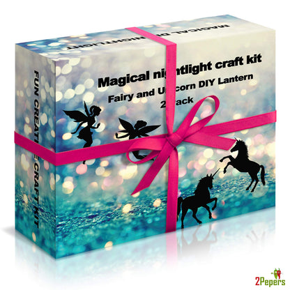 2Pepers DIY Fairy and Unicorn Nightlight Craft Kit (2 Pack), Fairy Lantern Jars Arts and Crafts for Girls, Make Your Own Unicorn Lamp Decor Craft Project, Gifts for Kids
