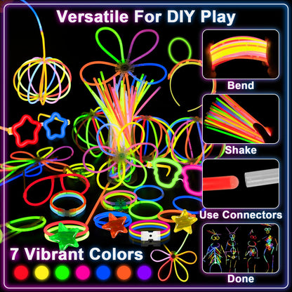 647PCS Glow Sticks, Glow in the Dark 4th of July Party Favors Party Supplies for Adults Glow Sticks Bulk & Connectors Light Up Glasses Headbands Bracelets Necklace for Birthday Wedding Patriotic 250th