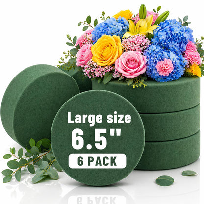 6 Pack Floral Foam Blocks Round 6.5 Inch, Green Flower Foam for Fresh and Artificial Flowers, Wet Dry Foam for Floral Arrangements, DIY Flower Supplies
