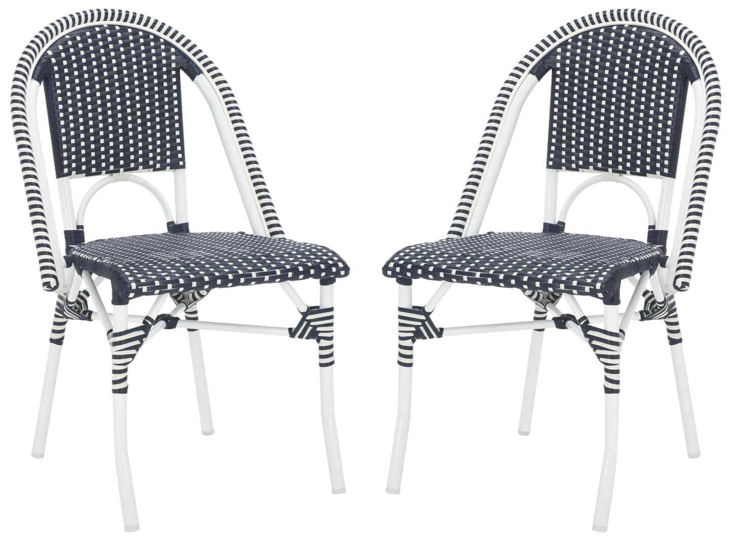 SAFAVIEH Outdoor - Torino Bistro Chair Set of 2 - Navy & White - Faux Wicker & Aluminum Frame - Bistro Side Chair Design - Ideal for Patio, Deck, Sunroom, Dining Area, 18" Seat Height (PAT7550F-SET2)