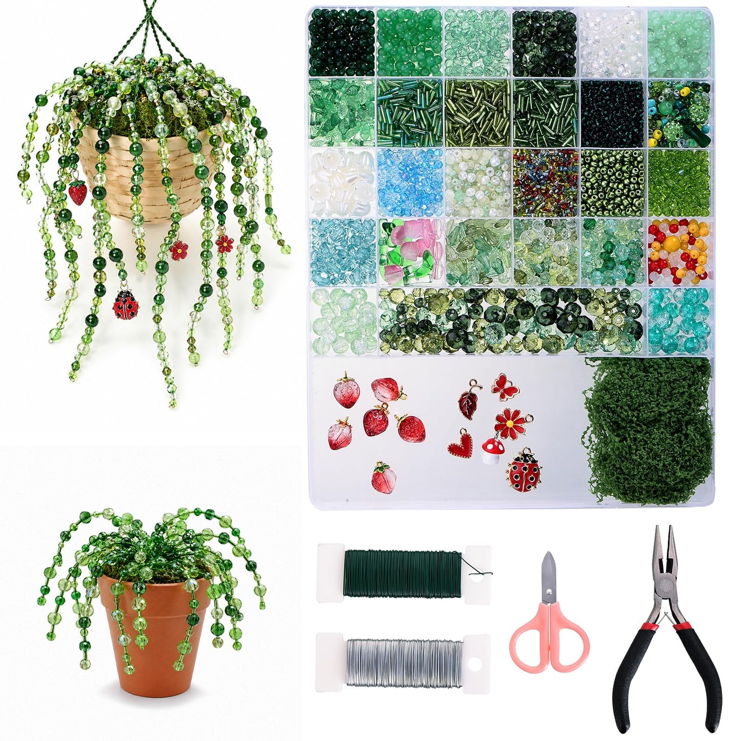 LUFEEMGA Beaded Plant Kit, 5488Pcs Forever Plant Kit with Green Glass Beads, Leaf Beads for Plant Making, Jewelry Making, DIY Craft, Perfect for Mother's Day, Christmas,Gifts ASIN B0GSQFKC1W