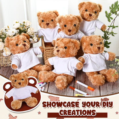 40 Pcs Make Your Own Stuffed Animal Bear Kit DIY 2026 Graduation Plush Gift 10 Pcs 9.84 Inches Rose Velvet Bear 10 White T Shirt 10 Set 12 Color Pen and Card for Graduates Party Craft Gift(Brown)