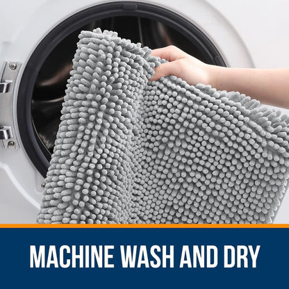 OLANLY Large Bathroom Rugs - Extra Soft Chenille Bath Mats | Quick Dry, Machine Washable, Light Grey 47x32