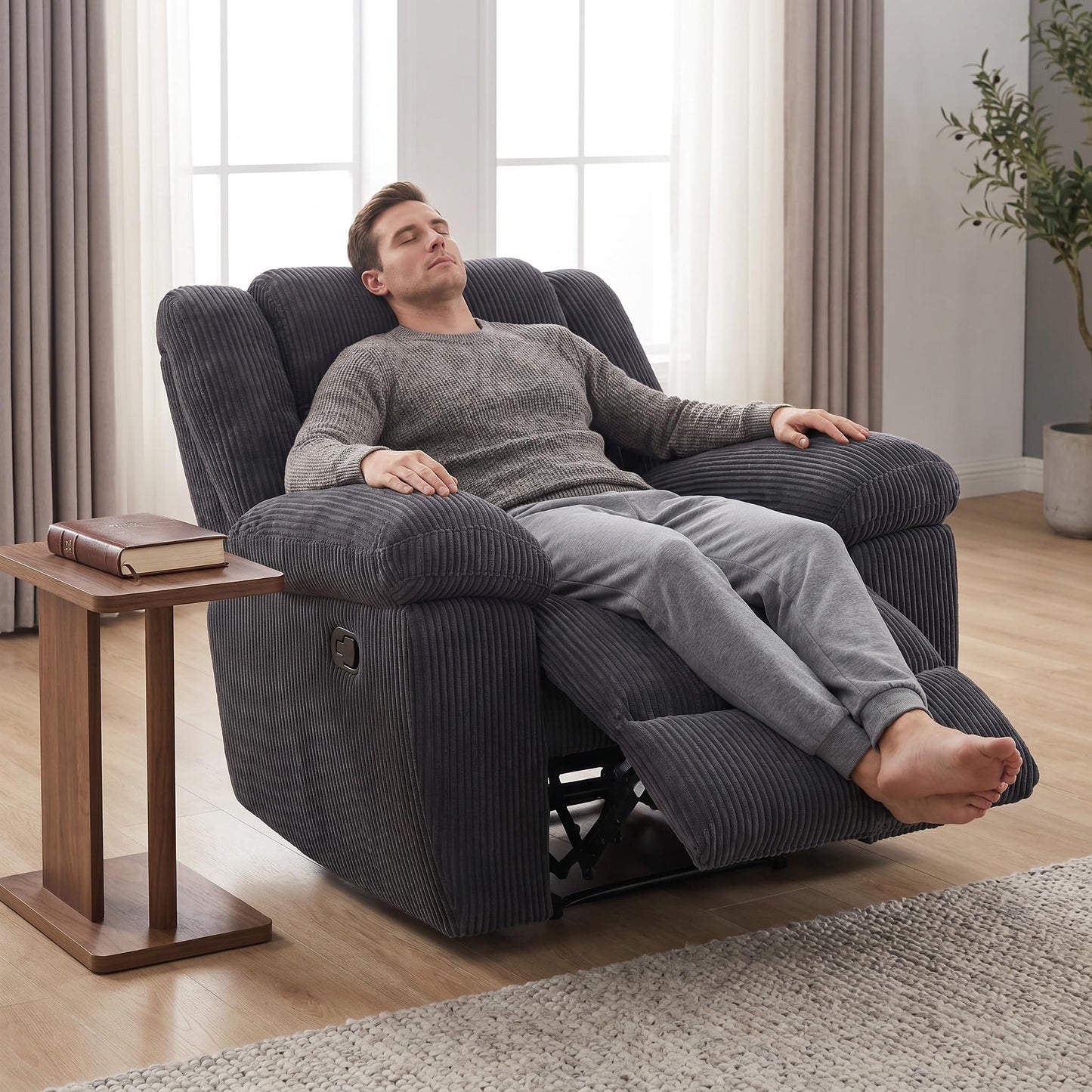 Trygoal Manual Recliner Chair, Nursery Rocking Chair, Recliner Chair for Adults, Lazy Boy, Gaming Recliner wih Overstuffed Arms, Suitable for Home Theater, Living Room, Bedroom, Dark Grey