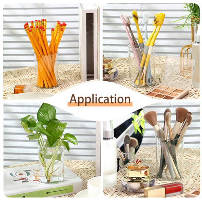 Crtiin 10 Pack Clear Acrylic Pen Holder Makeup Brush Round Pencil Holder for Desk Pen Cups Desk Organizers and Storage Desktop Stationery Organizer for Office School Home Supplies