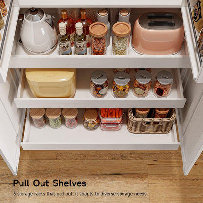 ONBRILL 71" Tall Farmhouse Kitchen Pantry Cabinet with 3 Pull Out Shelves & 2 Large Drawers, Pantry Storage Cabinet with 6 Door Shelf & Adjustable Shelf, Freestanding Cupboard for Kitchen, Dining Room