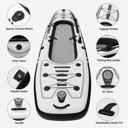 TIGERXBANG 12'8" Inflatable Tandem Kayak, Fishing & Touring, 2 Seats, Adjustable Paddle, Perfect for Family Adventures & Fishing, Includes Backpack & Repair Kit