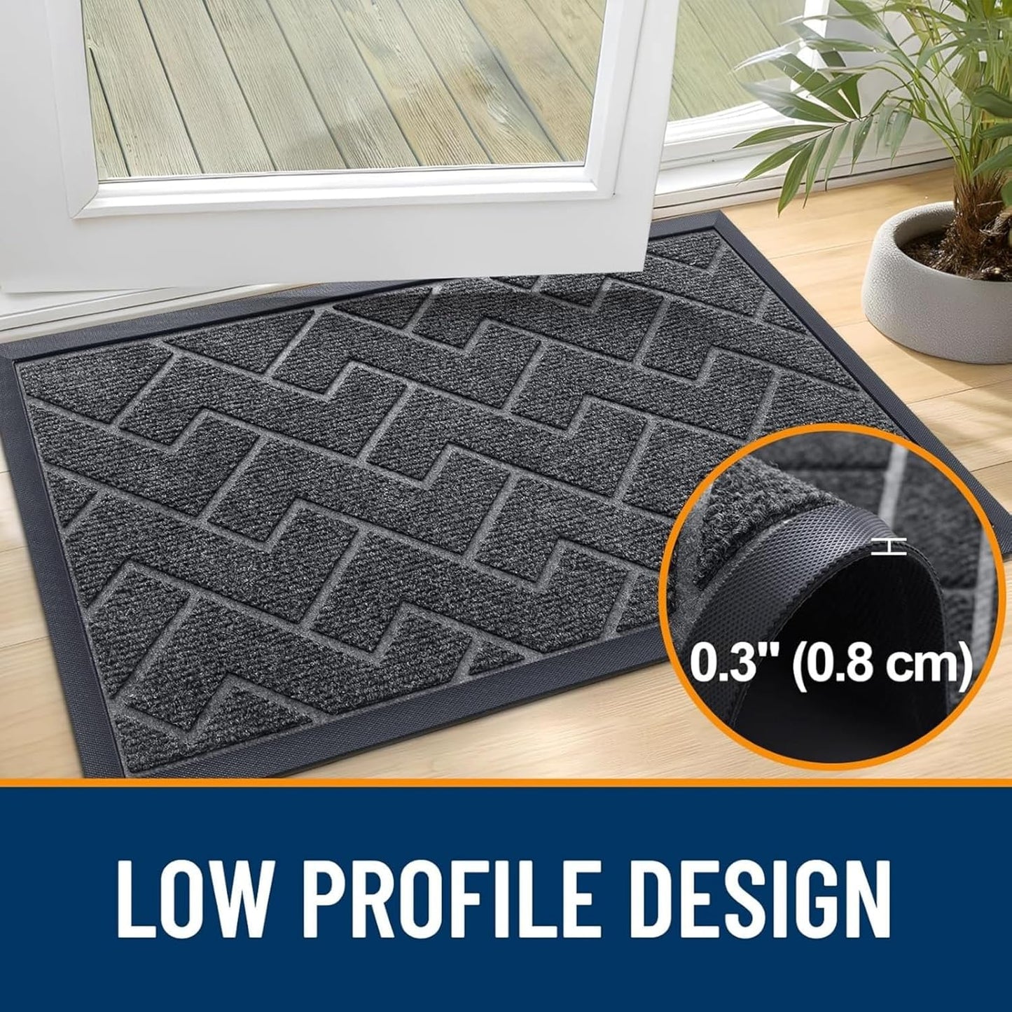 OLANLY Waterproof Front Door Mat - All-Season Indoor/Outdoor Doormat, Sturdy Natural Rubber, Grey Herringbone (71x47)