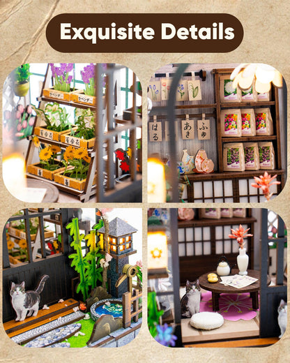 DIY Miniature House Kit, DIY Dollhouse Kit for Adults to Build, Mini Magic House Miniature kit, Model Building Book Nook Diorama Kit, Ideal Gifts for Birthday Christmas(Sakura Greenhouse)