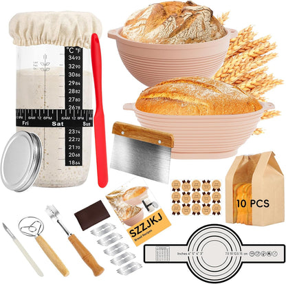 24PCS 9"Round 11"Oval Sourdough Starter Kit, Sourdough Bread Baking Supplies, & Banneton Bread Proofing Basket, Bread