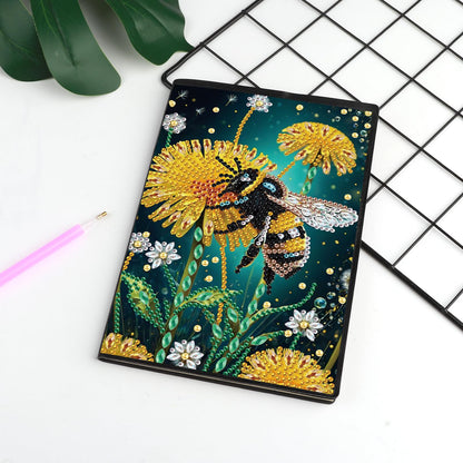 JISHSHAY Diamond Painting Notebook Journal Diamond Art Note Book Gem Art Sketch Book Gem Painting Diary Mosaic Kits for Adults Blank Notebook with Special Drills 14.5×21cm/5.7×8.26in Flower Bee