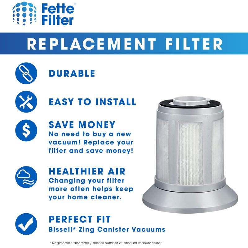 Fette Filter - 2- Pack Filter with Bissell 2156A, 1665, 16652, 1665W, 2156E Canister Vacuum, Compare to Part 1613056 for Bissell Zing, AeroSwift, and Powerforce Canister Vacuums - Pack of 2