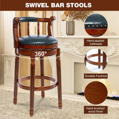 CozyRain Bar Stools Modern Swivel Barstools,Kitchen Counter Genuine Leather Upholstered Island Barstool with Footrest for Home Kitchen Dining Room (Navy, Seat Height 29.5 in)