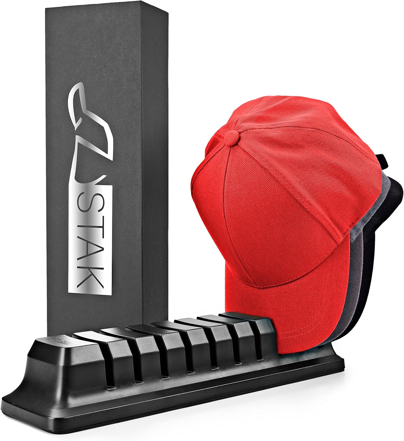Hat Organizer for Baseball Caps, Holder for 10 Caps, No Install Required Closet Rack System - Black
