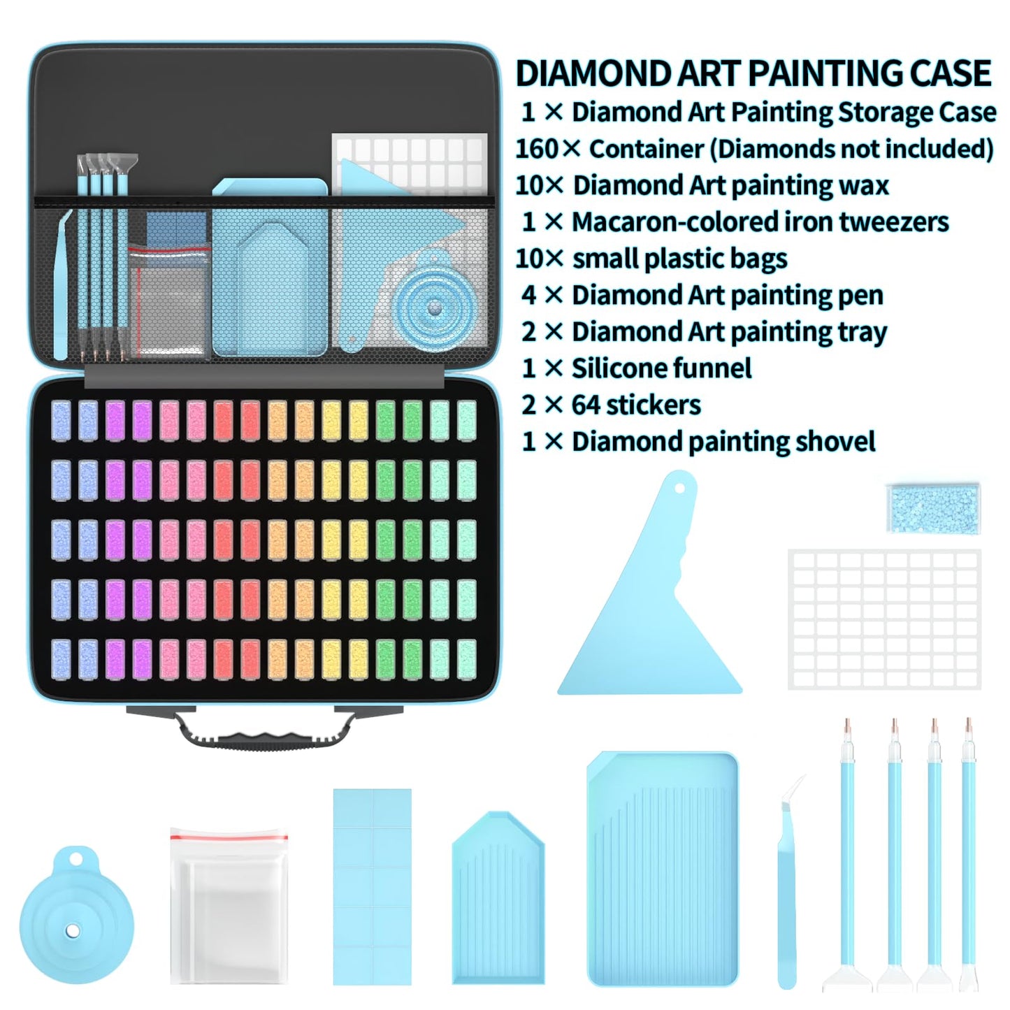 VANSUNS Diamond Painting Storage Containers Kits, Thickened Waterproof Portable Bead Storage Boxes for Diamond Painting Accessories and Tools, 160 Square Bottles
