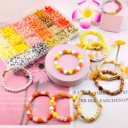 2220Pcs Fall Bracelets Beads Kit, Thanksgiving Fall Beads for Jewelry Making Autumn Yellow Orange Clay Beads Pearl Beads Round Loose Spacer Beads Heishi Beads Bulk for Necklace Earrings DIY Craft