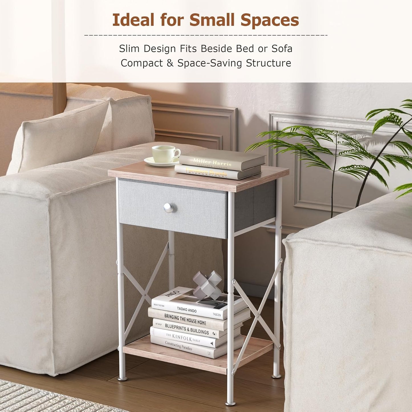 VECELO Night Stand, Small End Table for Small Spaces, Wood Side Table for Living Room, Bedside Table with Drawer