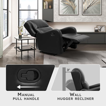 Lexicon Manual Recliner Chair, Reclining Sofa Chair, Home Theater Seating, Wall Hugger, Manual Recliner for Living Room/Office/Apartment, Easy Assembly, Black Faux Leather