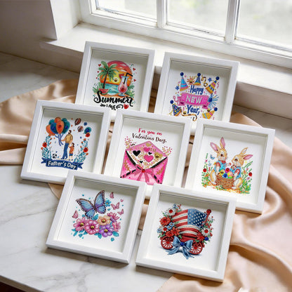 DOZEEZOP 12-Pack Interchangeable Diamond Art Kits for Adults Beginners Teens with Frame, Holiday & Seasonal 5D Diamond Paintings with Round Partial Drill, Home Decor DIY Craft Gift (7x7 Inch)