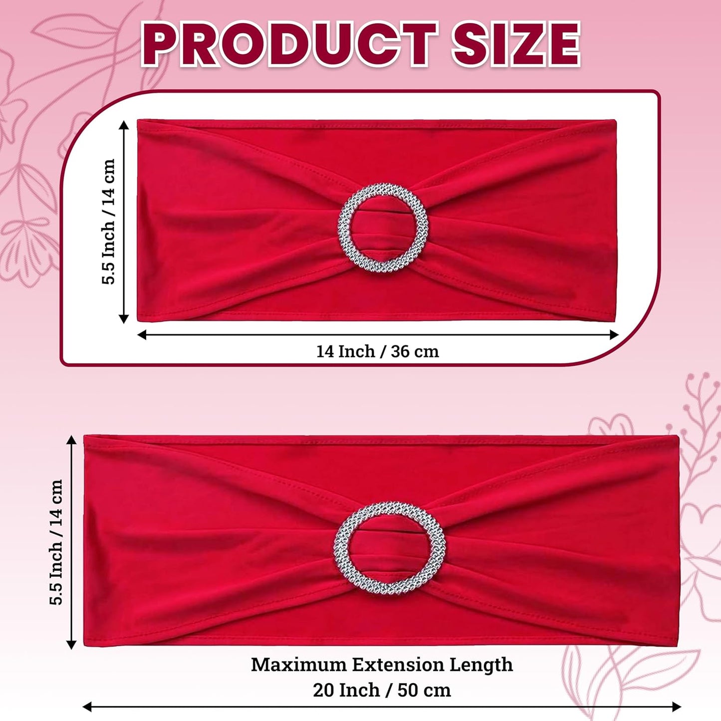 MDS Premium Spandex Chair Sashes - Stretchy Bow Covers with Buckle Slider | Universal Fit for Weddings & Events - Red