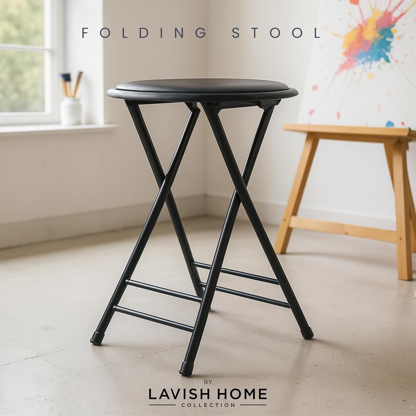 225lb Counter (24-Inch, Lavish Home Backless Folding Stool with Capacity for Kitchen or Rec Room - Portable Indoor Bar