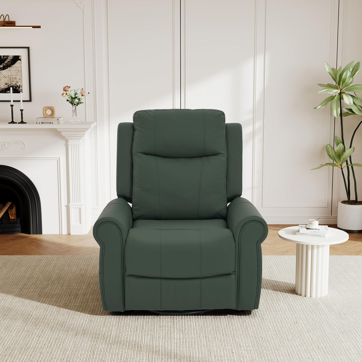 Christopher Knight Home Hayezi 270° Swivel Rocker Recliner, Massage and Heating Chair, PU Leather Living Room Manual Recliner with Dual Reclining Positions & Side Pocket, for Nursery Bedroom, Green