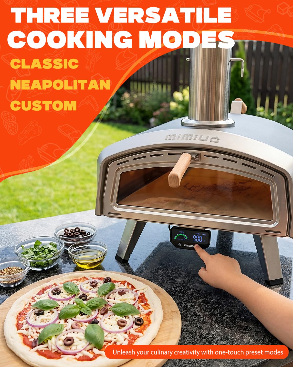 Mimiuo Smart 16 Inch Pizza Oven with Digital Temperature Display – Outdoor Charcoal Wood Pizza Oven with 3 Cooking Modes (Classic/Neapolitan/Custom), Celsius/Fahrenheit Switch, Color-Coded Guide