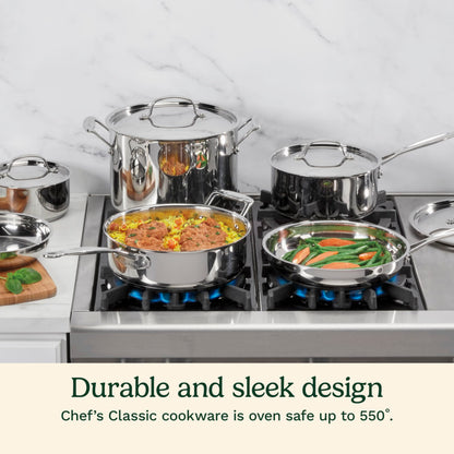 Cuisinart 7-Piece Stainless Steel Pots and Pans Set, Cookware Set Compatible with Induction, Electric, Gas Cooktops, Aluminum Core for Quick Even Heat, Cool Grip Handles, Dishwasher Safe, Oven Safe