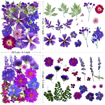 LUCISKY 132Pcs Purple Pressed Dried Flowers and Butterfly for Resin Molds, Real Natural Bulk Dry Floral Leaves Stickers for DIY Art Crafts, Jewelry, Candle, Soap Crafts Making
