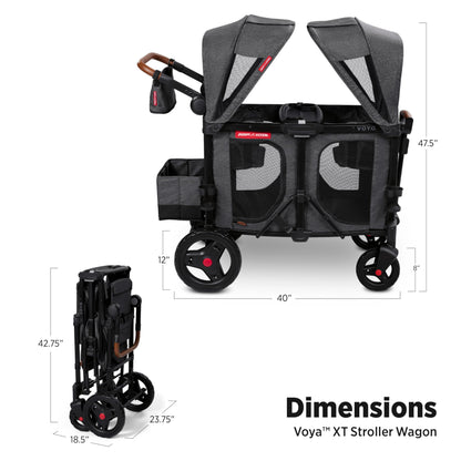 Radio Flyer Voya Stroller Wagon, for Ages 6+ Months, Extra Tall Sides, Push or Pull, 2 Seats, Dual Sun Canopies, Compact Fold, Lightweight, Storage Space, 5-Point Harnesses, Stroller Wagon for Kids