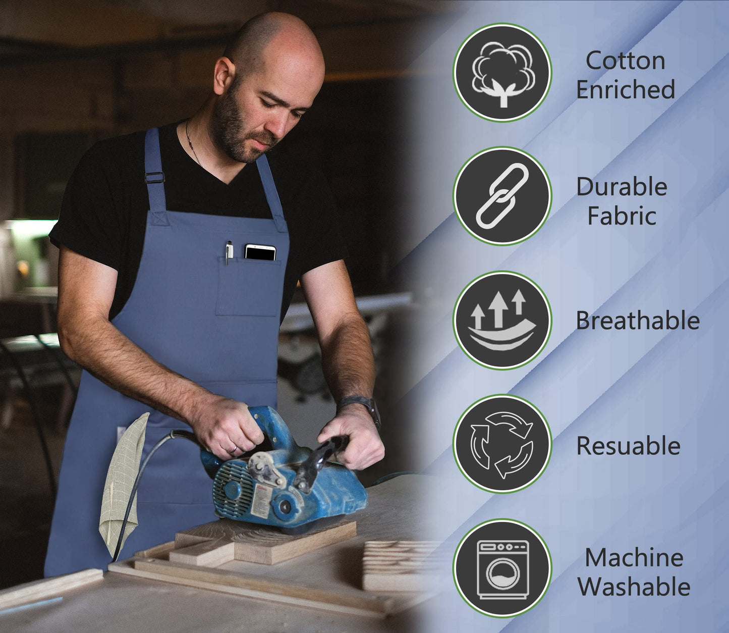 RUVANTI Aprons for Men, Women with Pockets Cotton Enrich Durable Large XXL size for Kitchen, Workshop, BBQ, Chef Apron