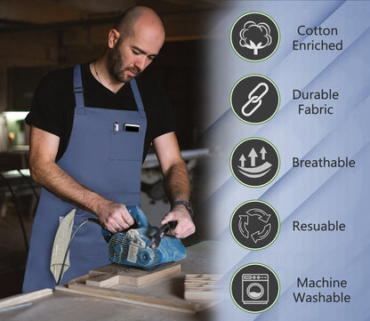 RUVANTI Aprons for Men, Women with Pockets Cotton Enrich Durable Large XXL size for Kitchen, Workshop, BBQ, Chef Apron