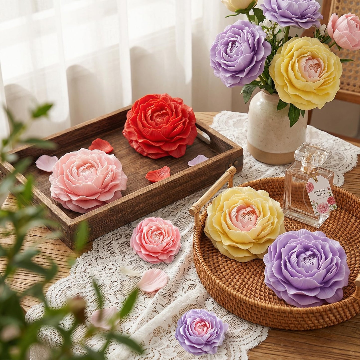 ZWLIYCHN Peony Candle Mold 2Pcs 3D Peony Flower Silicone Molds Floral Silicone Mold Peony Fondant Cake Decoration Mold for Cupcake Jelly Chocolate Candy Soap Ice Cube Epoxy Casting Resin Craft Mould