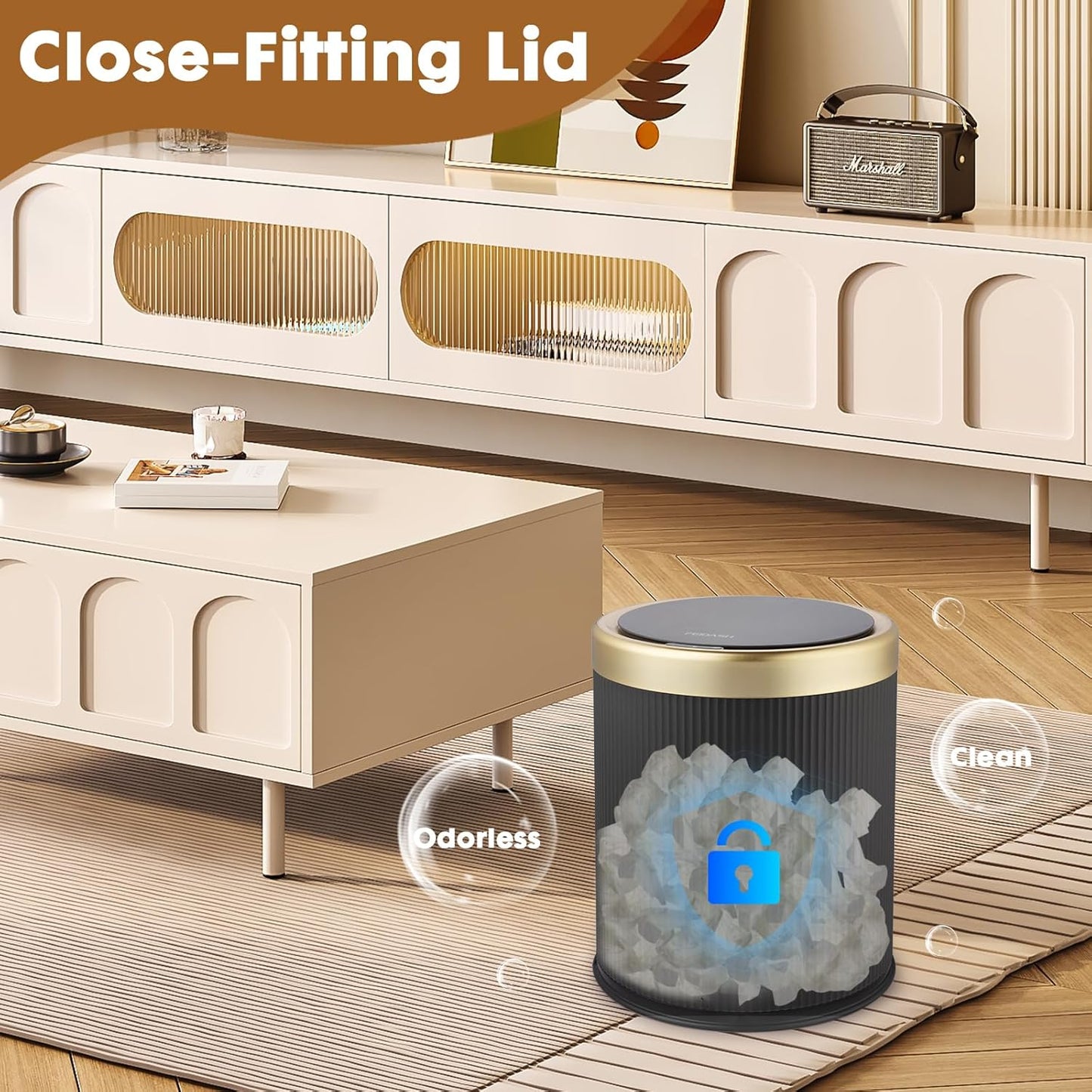 3.7 Automatic Bathroom Trash Cans Touchless, Gallon Modern Motion Sensor Trash Can with Lid,Diaper Trash Bin,Plastic
