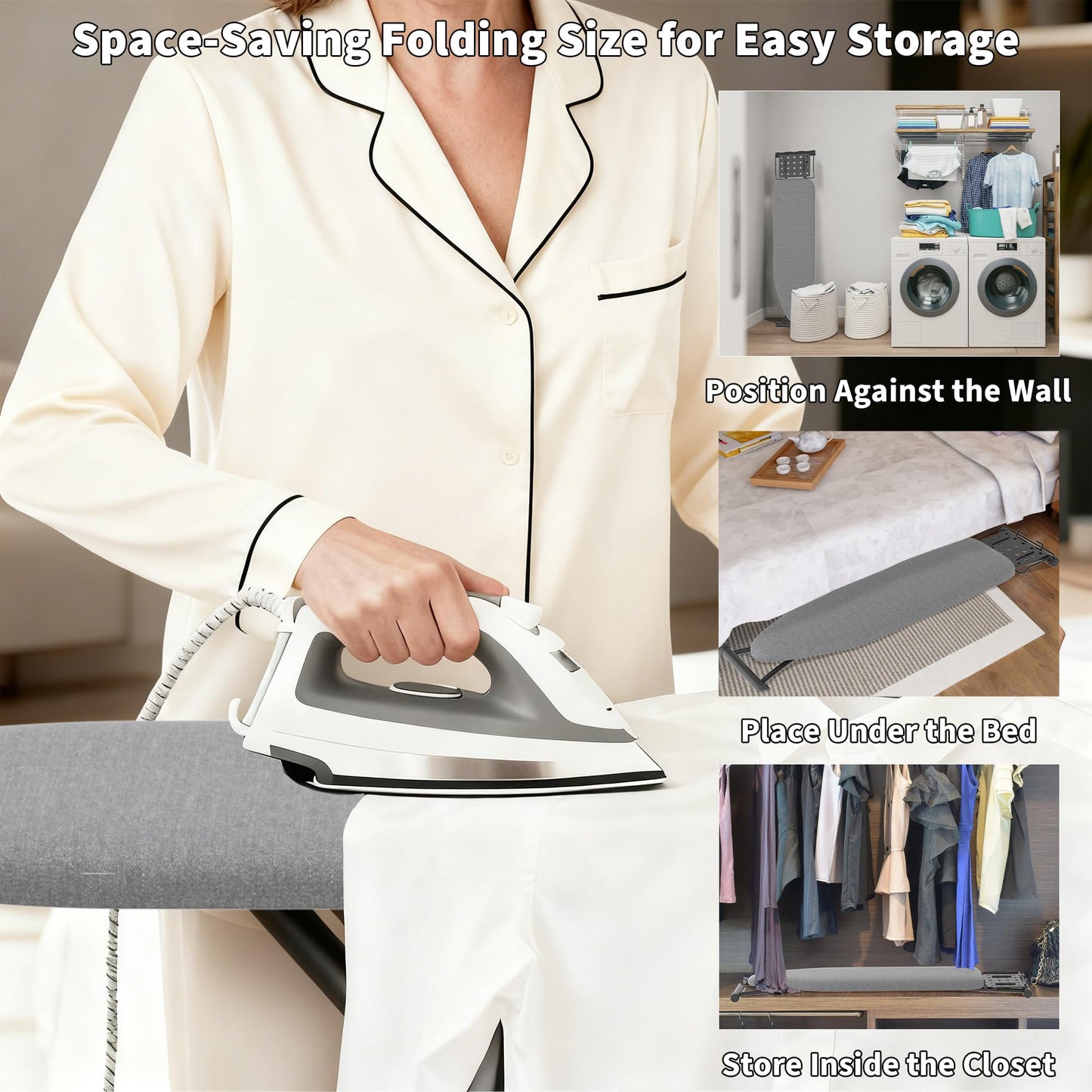 DIAMONDFORGE Ironing Board with Porous Iron Rest, 7 Adjustable Heights, 43" x 13", 3-Layer Heat-Resistant Cover & Pad for Home Laundry, Gray